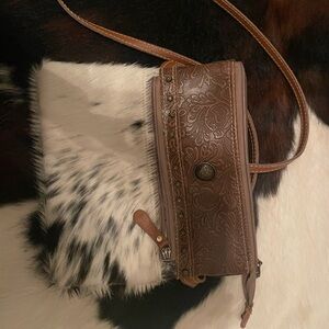 Brown Embossed Leather Crossbody Myra Bag